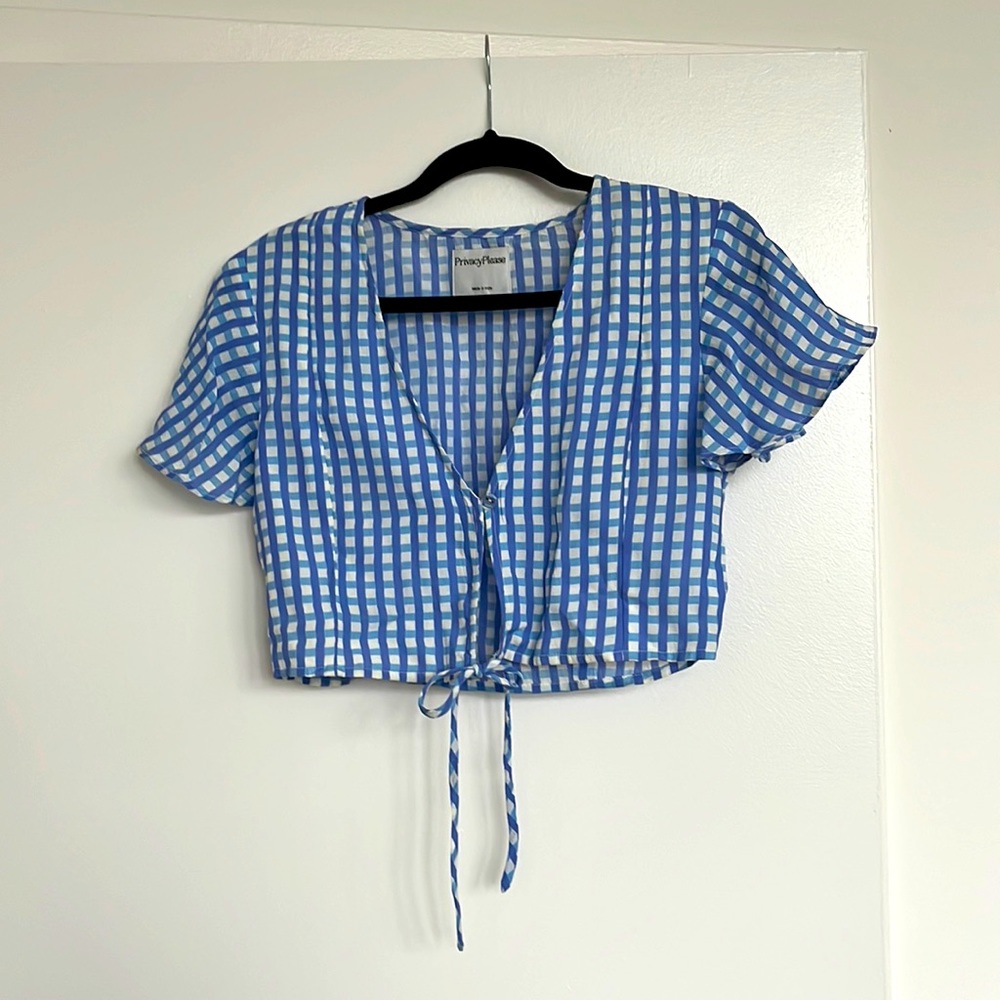 Revolve Privacy Please Flutter Sleeve Gingham Crop Shirt